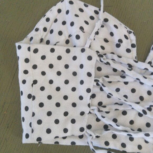 URBAN OUTFITTERS | Black + White Polka Dot Sweetheart Lace Up Crop Top Retro XS - Picture 8 of 12